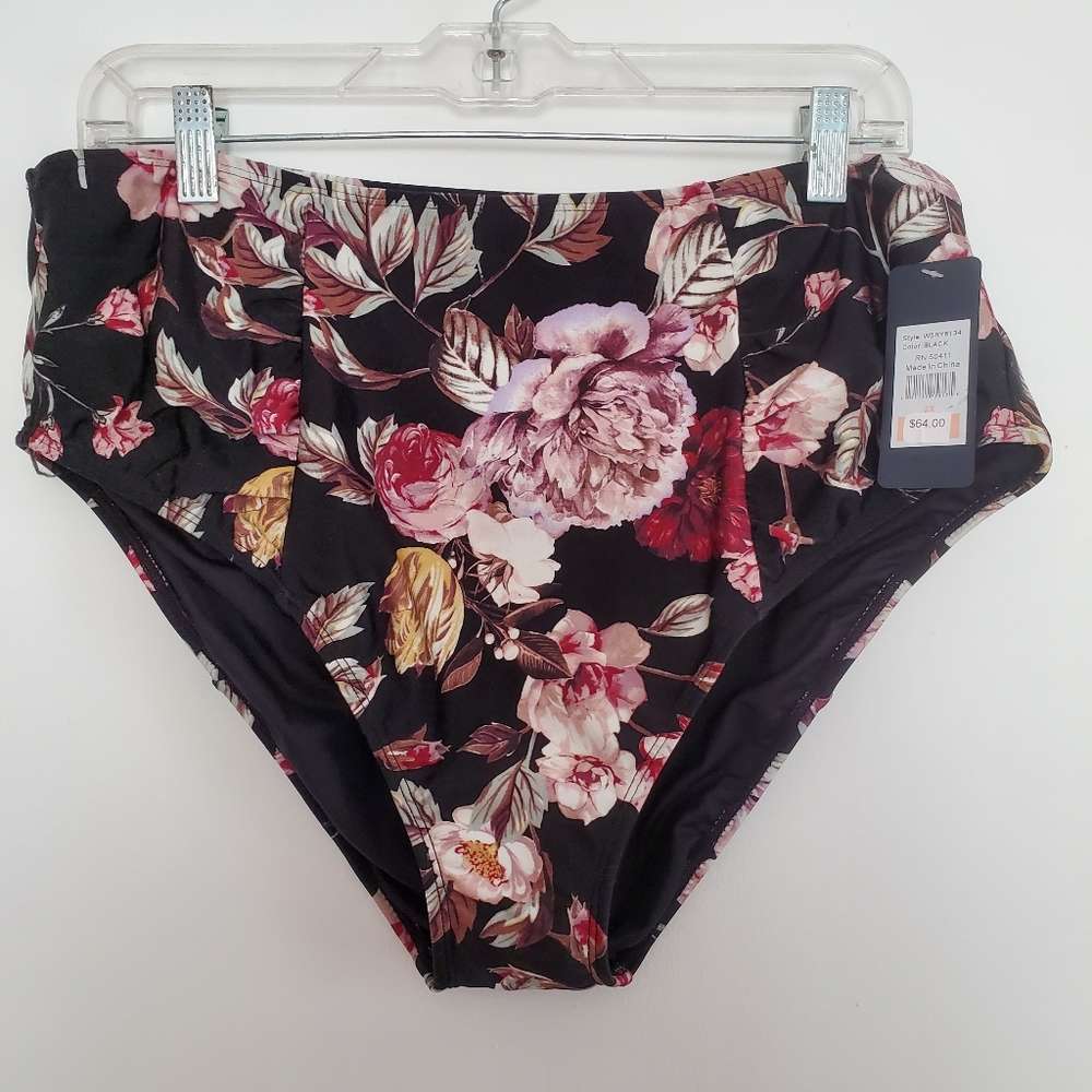 RACHEL Rachel Roy Black Floral Bikini Bottom 2X